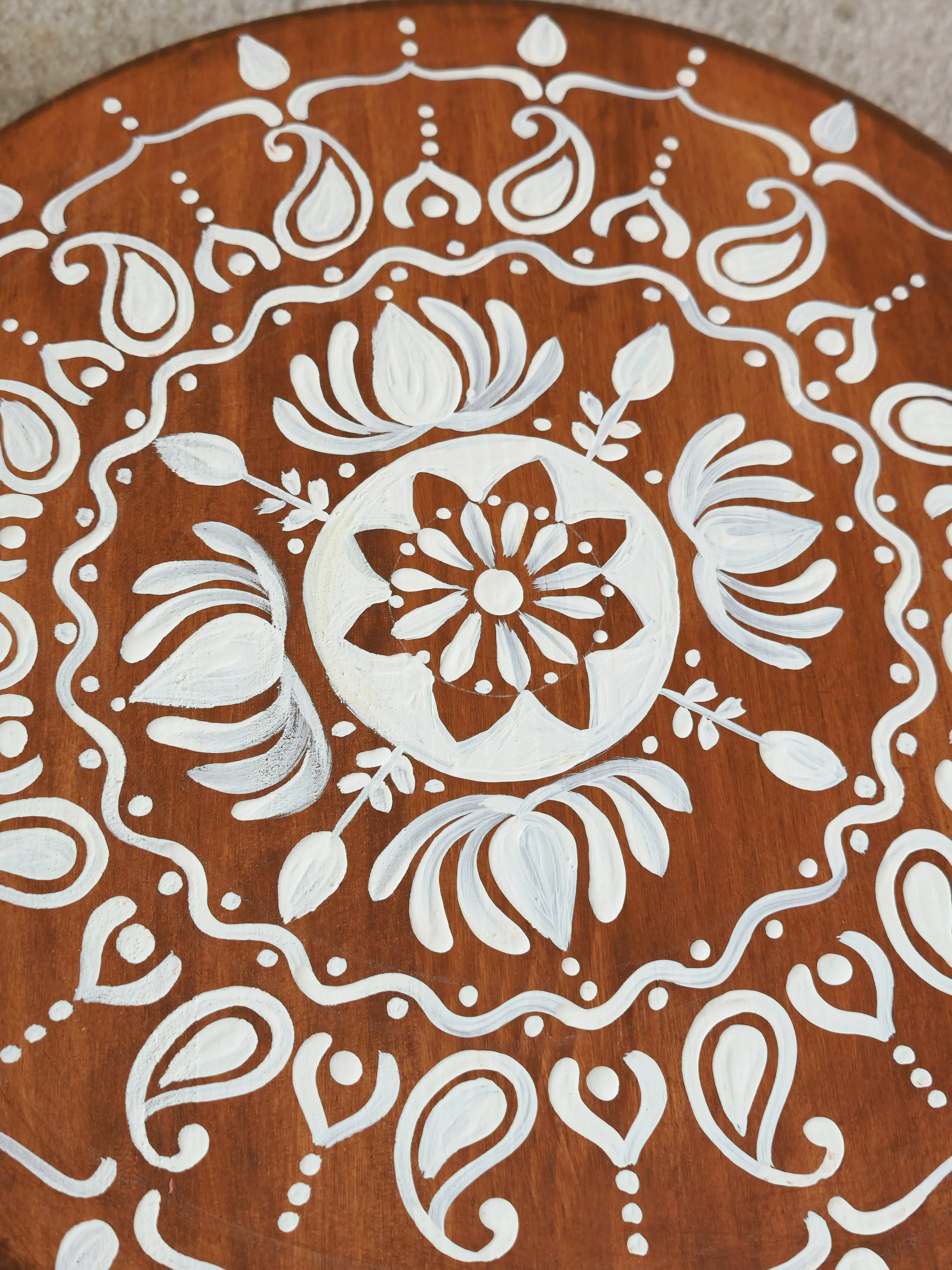 16" Handpainted Rustic Bloom Stool, Pooja Room Stool