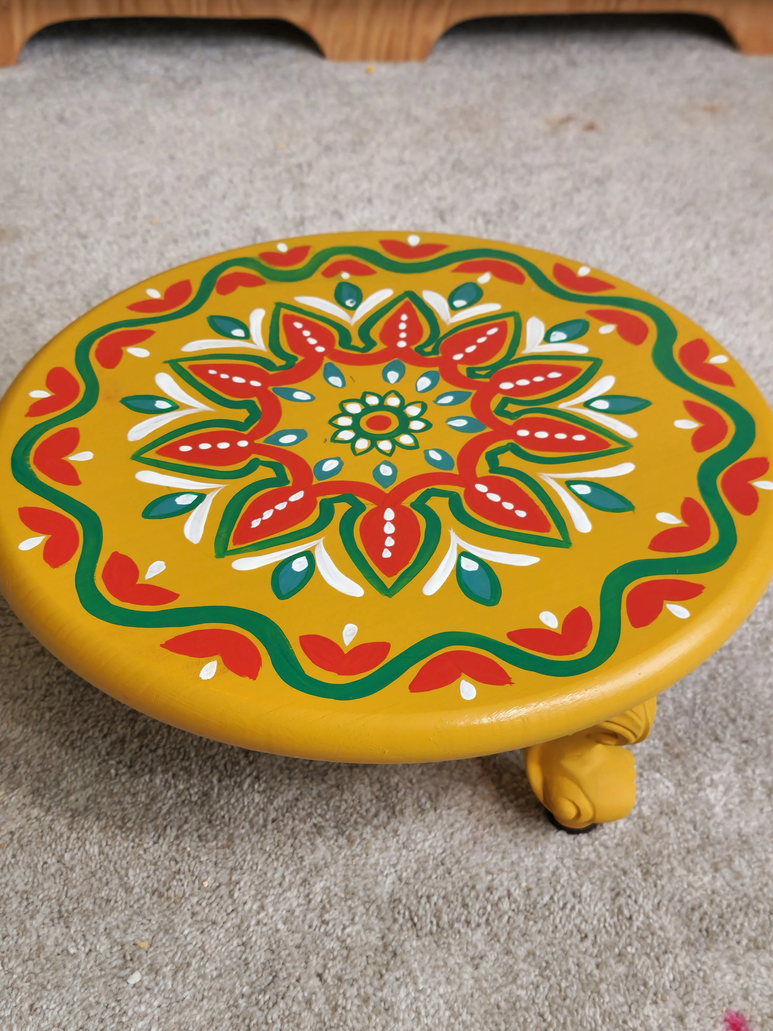 16" Handpainted Sunshine Mandala Stool, Pooja Room Stool