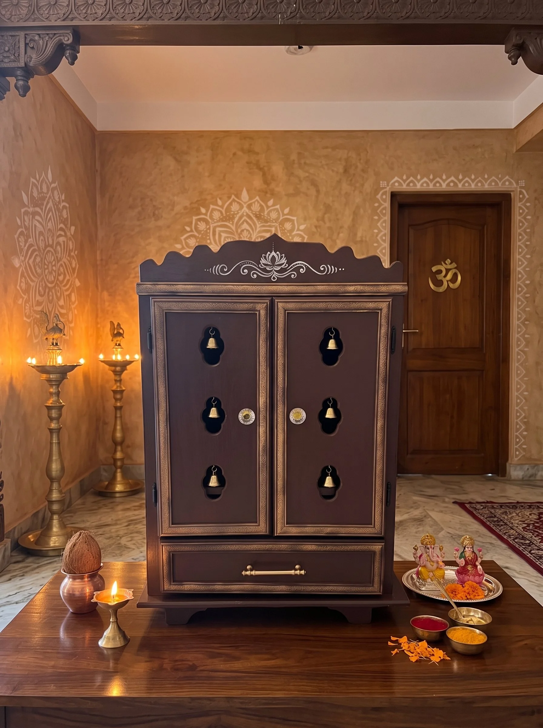 Oak Temple with Bell Doors, Walnut and White (Model # TMPCL202942W)