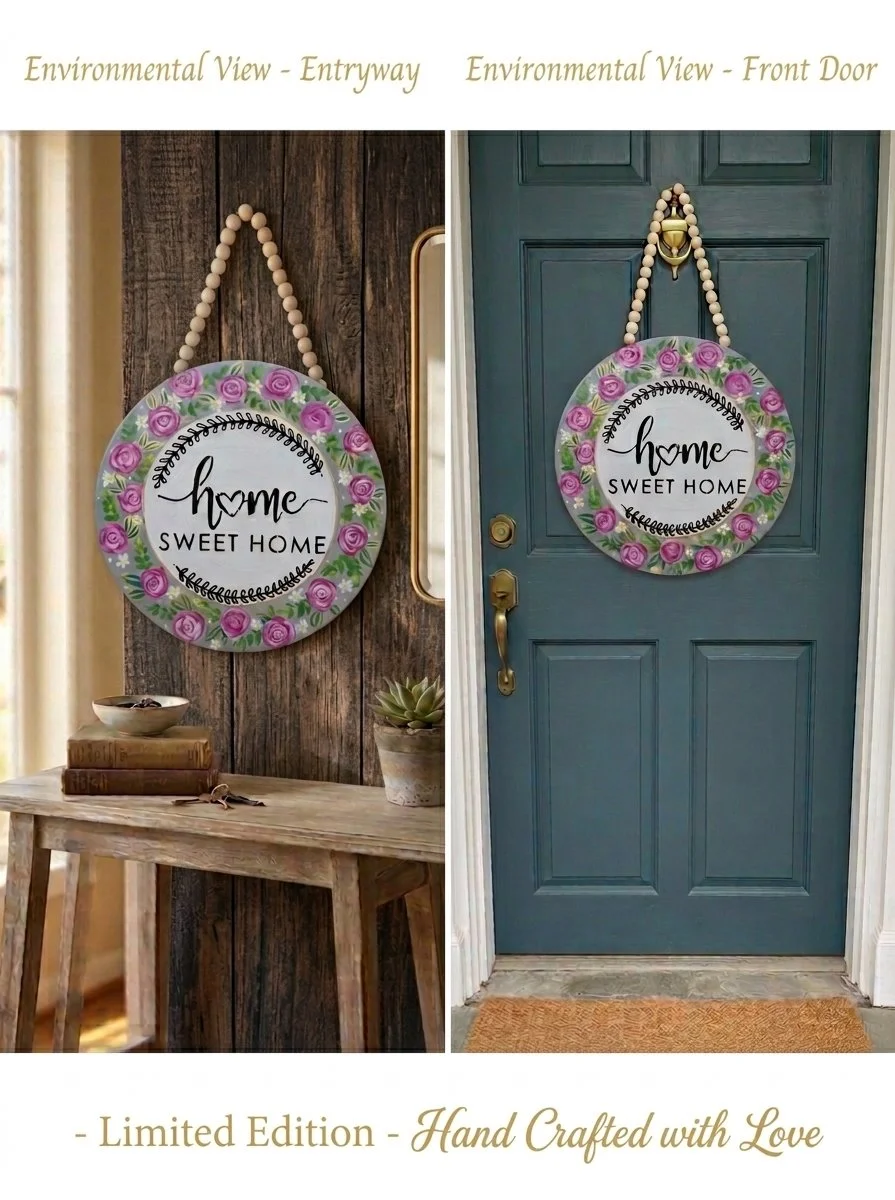 Home Sweet Home Floral Wreath Sign (Pink & Gray)2.jpg
