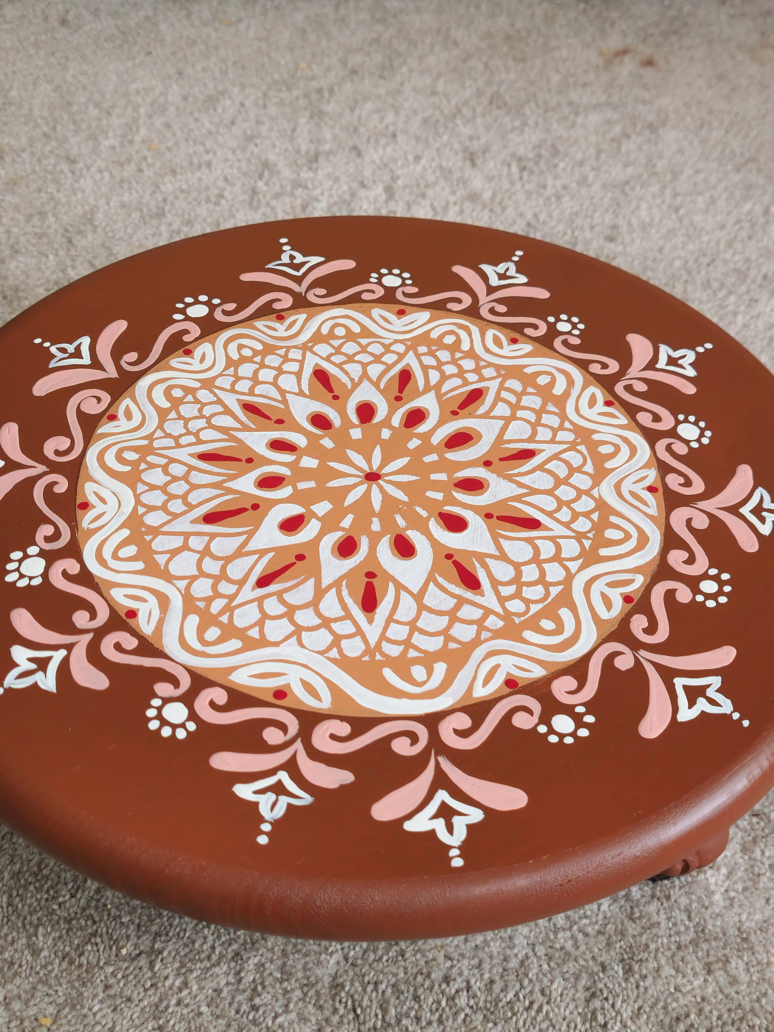 16" Handpainted Earthy Elegance Stool, Pooja Room Stool