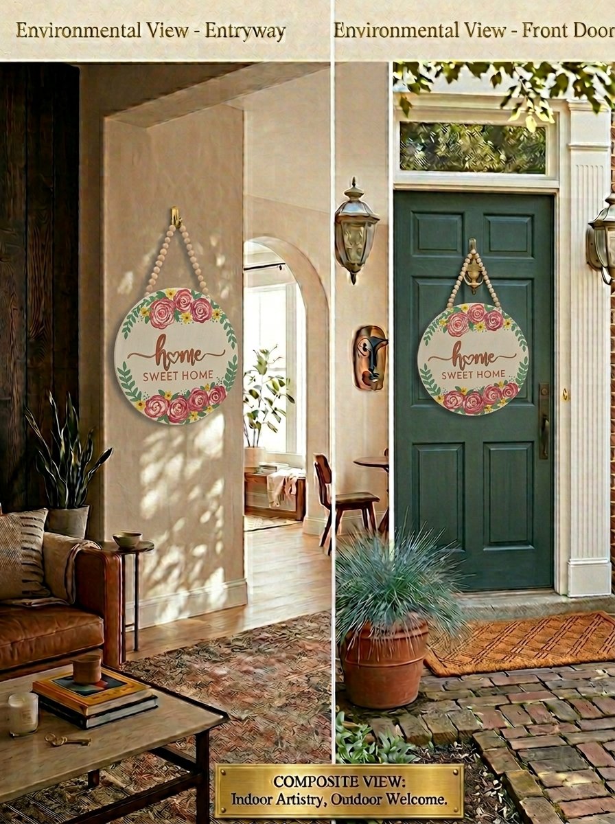 Home Sweet Home Rose Wreath Sign (Cream & Pink)2.jpg
