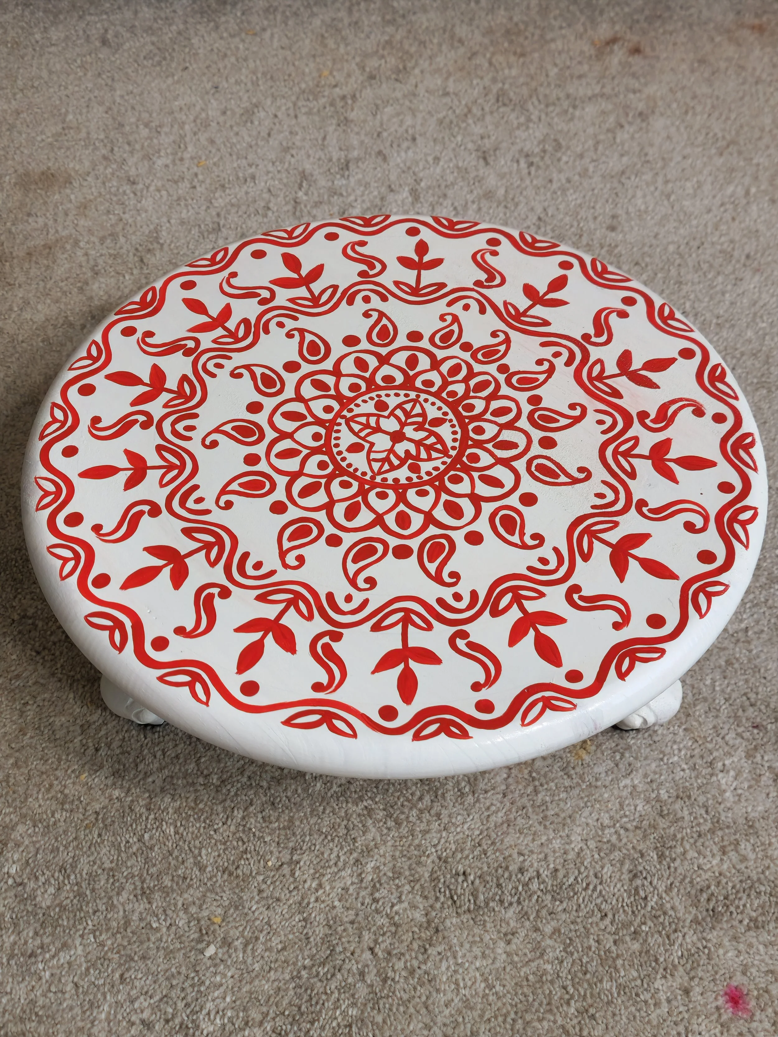 16" Handpainted Mandala Serenity Stool, Pooja Room Stool