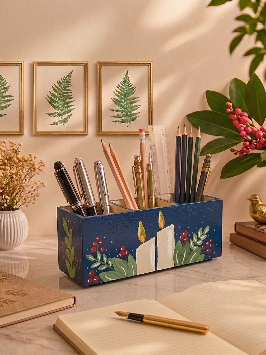 Midnight Candle Glow Pen & Pencil Organizer, Hand-Painted Wood Desk Caddy (Copy)
