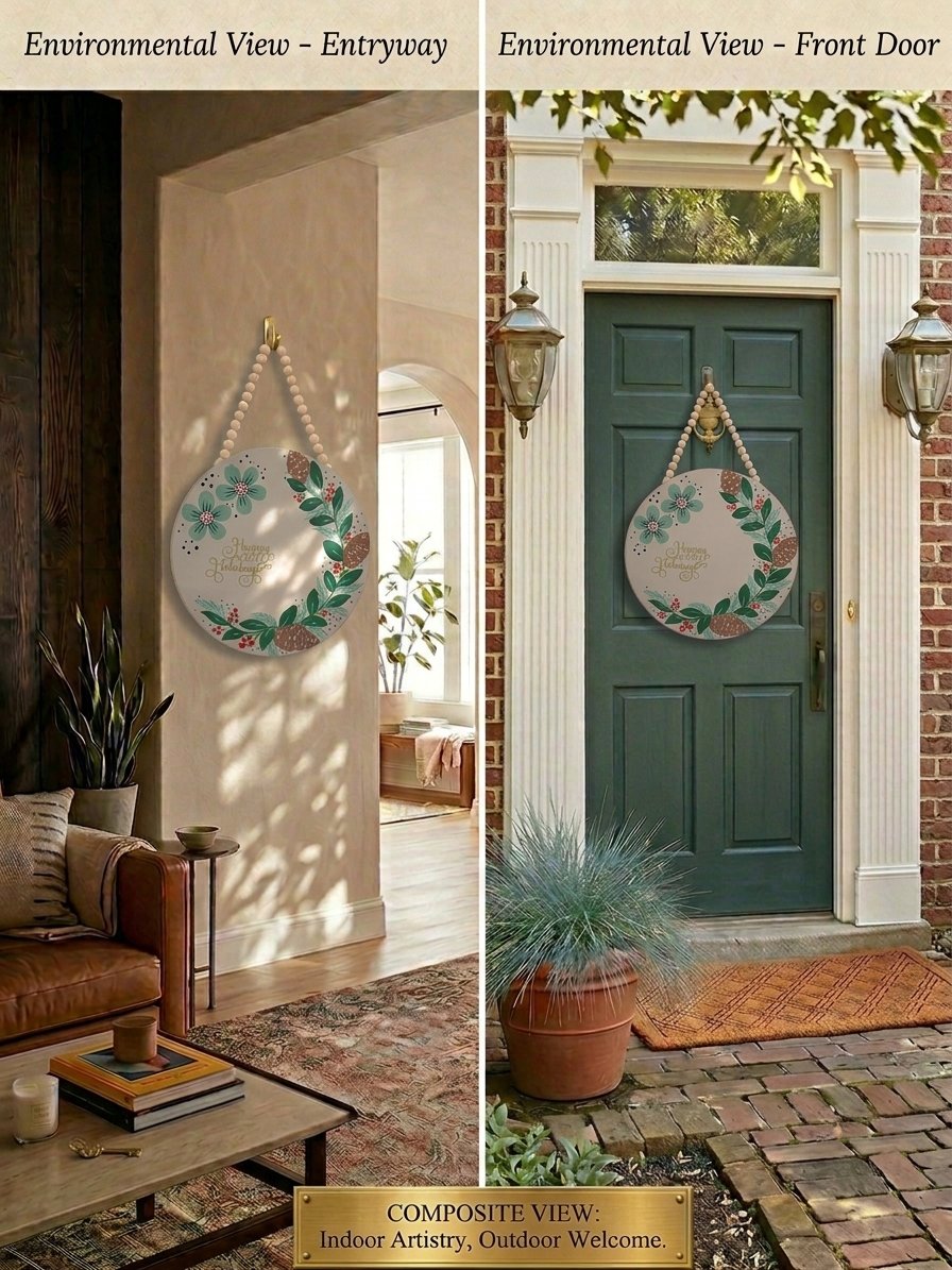 Happy Holidays Pinecone Wreath Sign (Cream & Burlap Bow) - Environmental.jpg