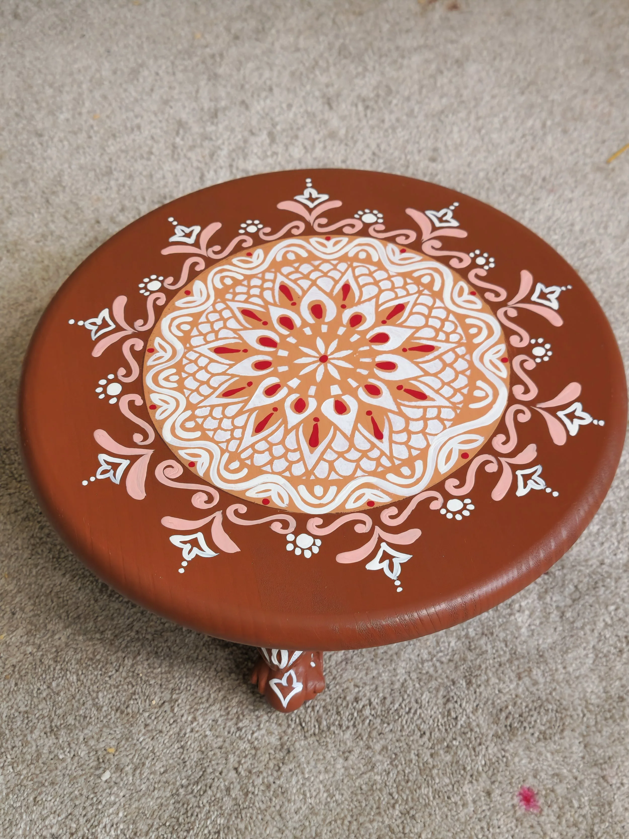 16" Handpainted Earthy Elegance Stool, Pooja Room Stool