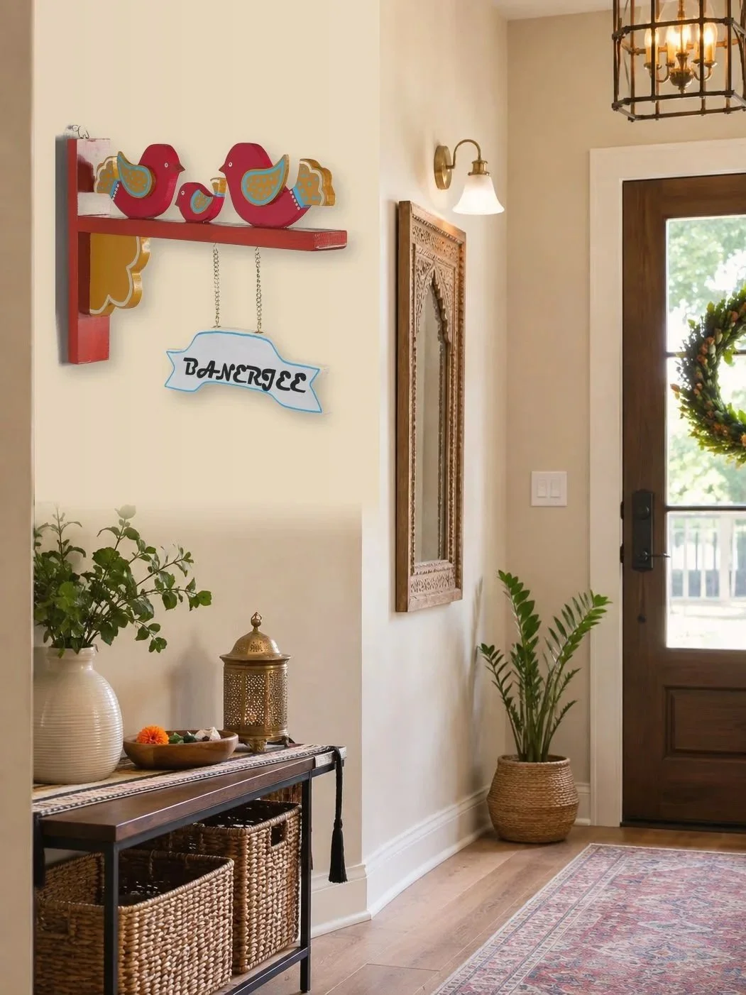 Personalized Family Lovebirds Name Sign, Hand-Painted Wood Wall Decor