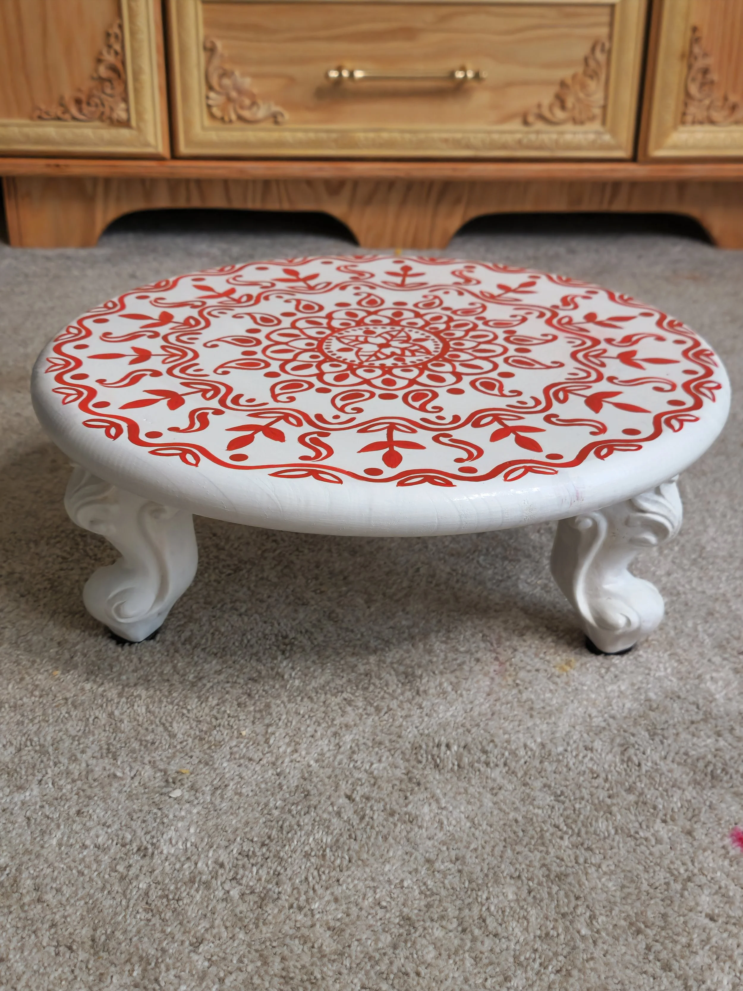 Handpainted Mandala Serenity Stool for Pooja Room