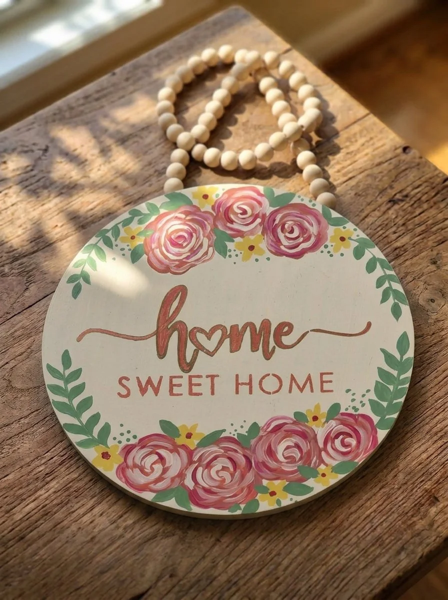Home Sweet Home Rose Wreath Sign (Cream & Pink).jpg