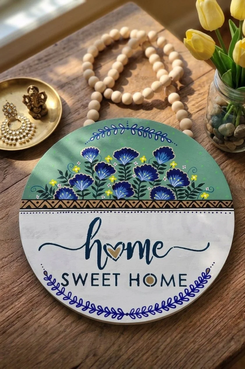 Home Sweet Home Indian Floral Sign (Green & Blue).jpg