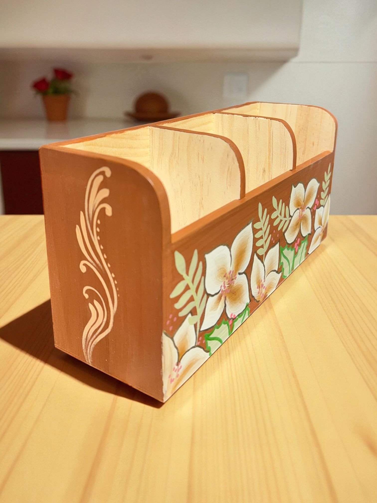 Handpainted Wooden Utensils Holder # 2