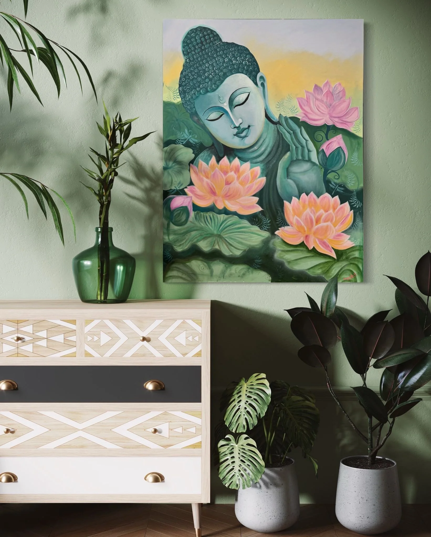 Buddha Lotus Painting Original Acrylic on Canvas.jpg