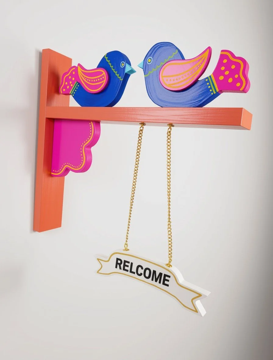 Welcome Bird Wall Decor (Pink & Blue)