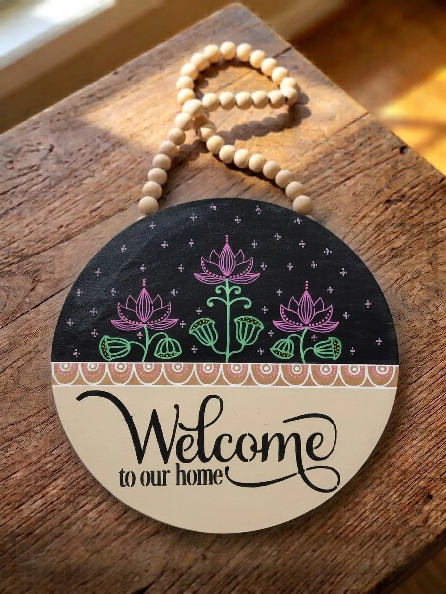 Welcome to Our Home Lotus Sign (Black & Purple).jpg
