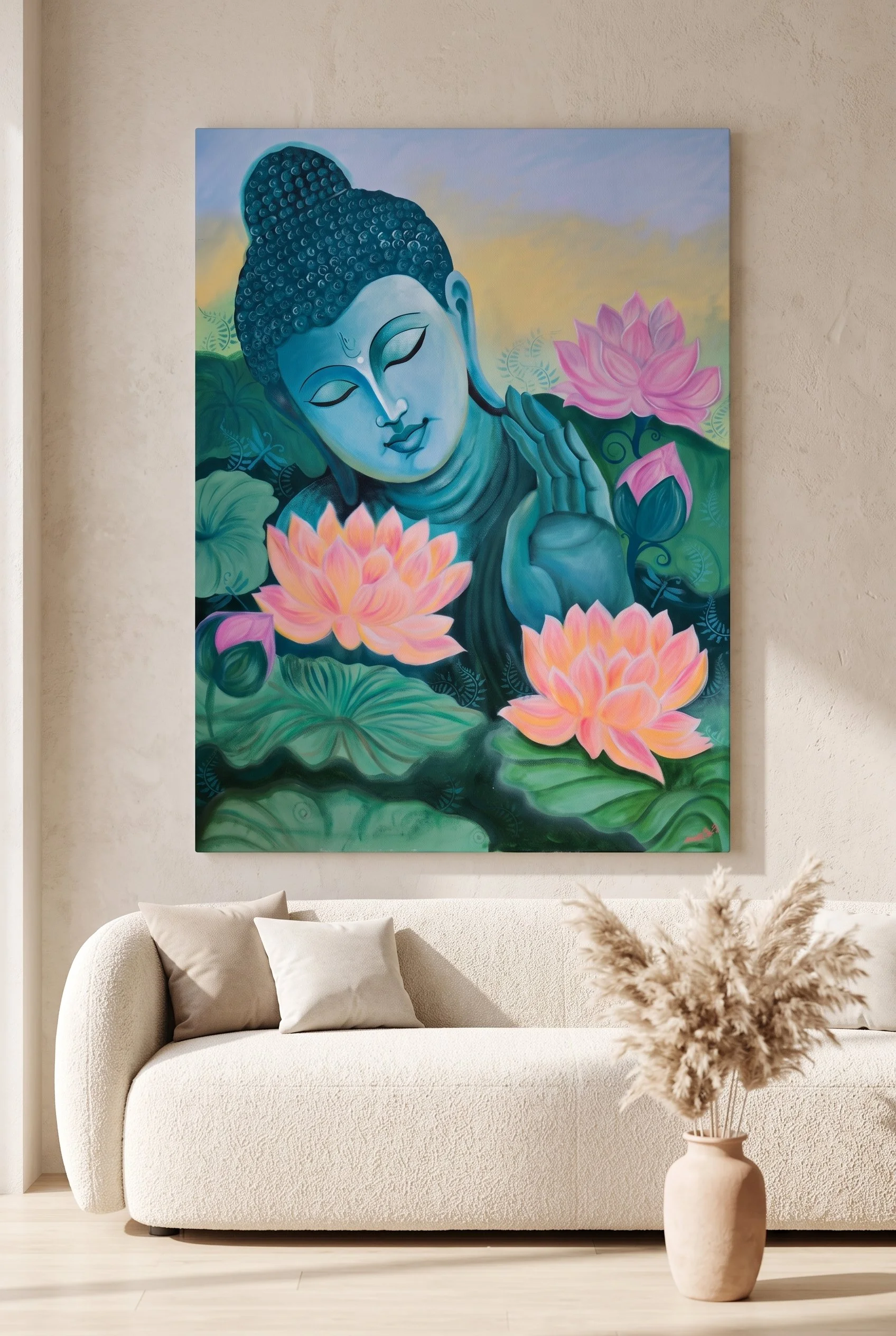 Buddha Lotus Painting Original Acrylic on Canvas