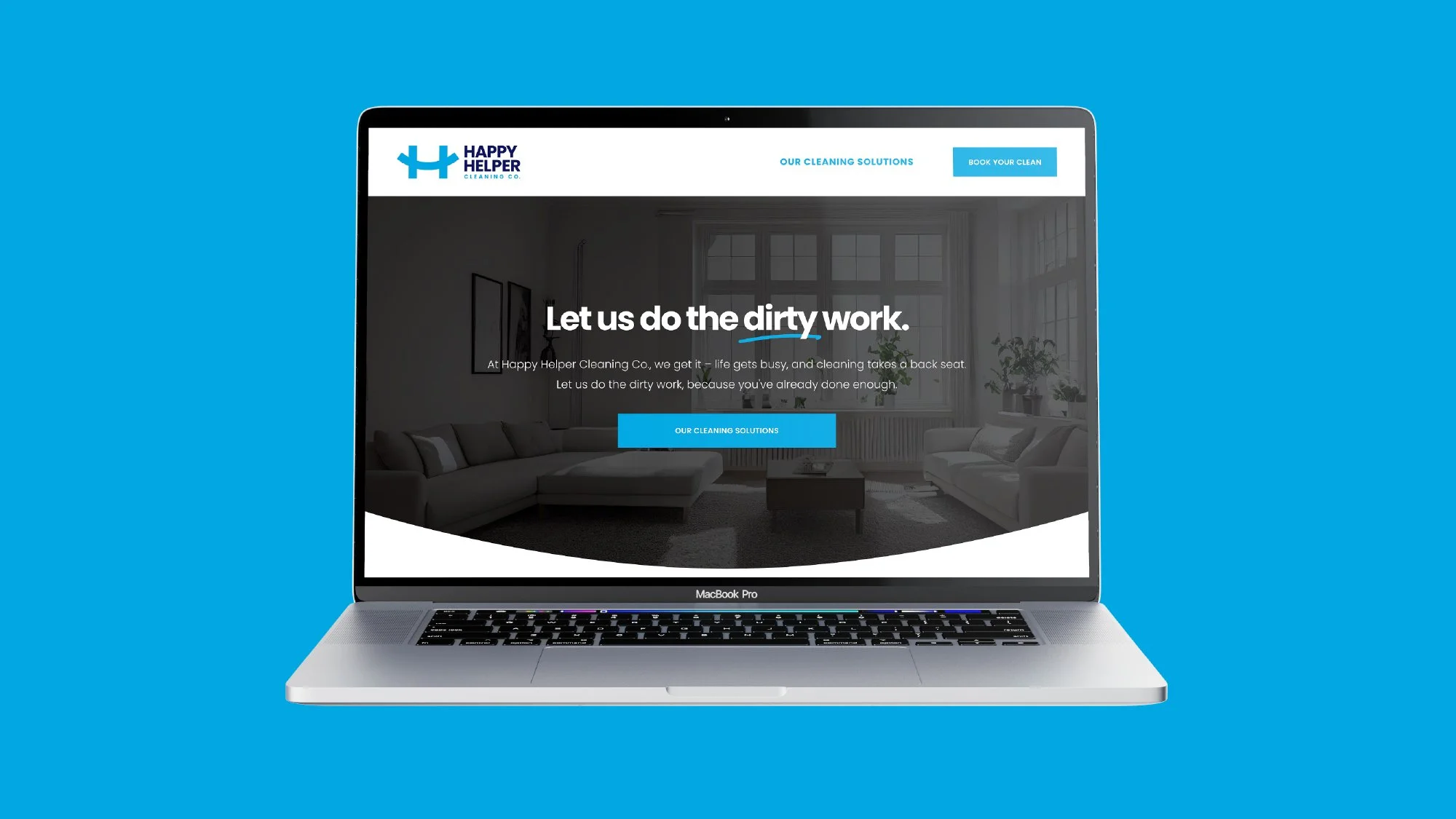 Happy Helper Cleaning Co. website design displayed on a laptop, highlighting residential cleaning services and online booking.