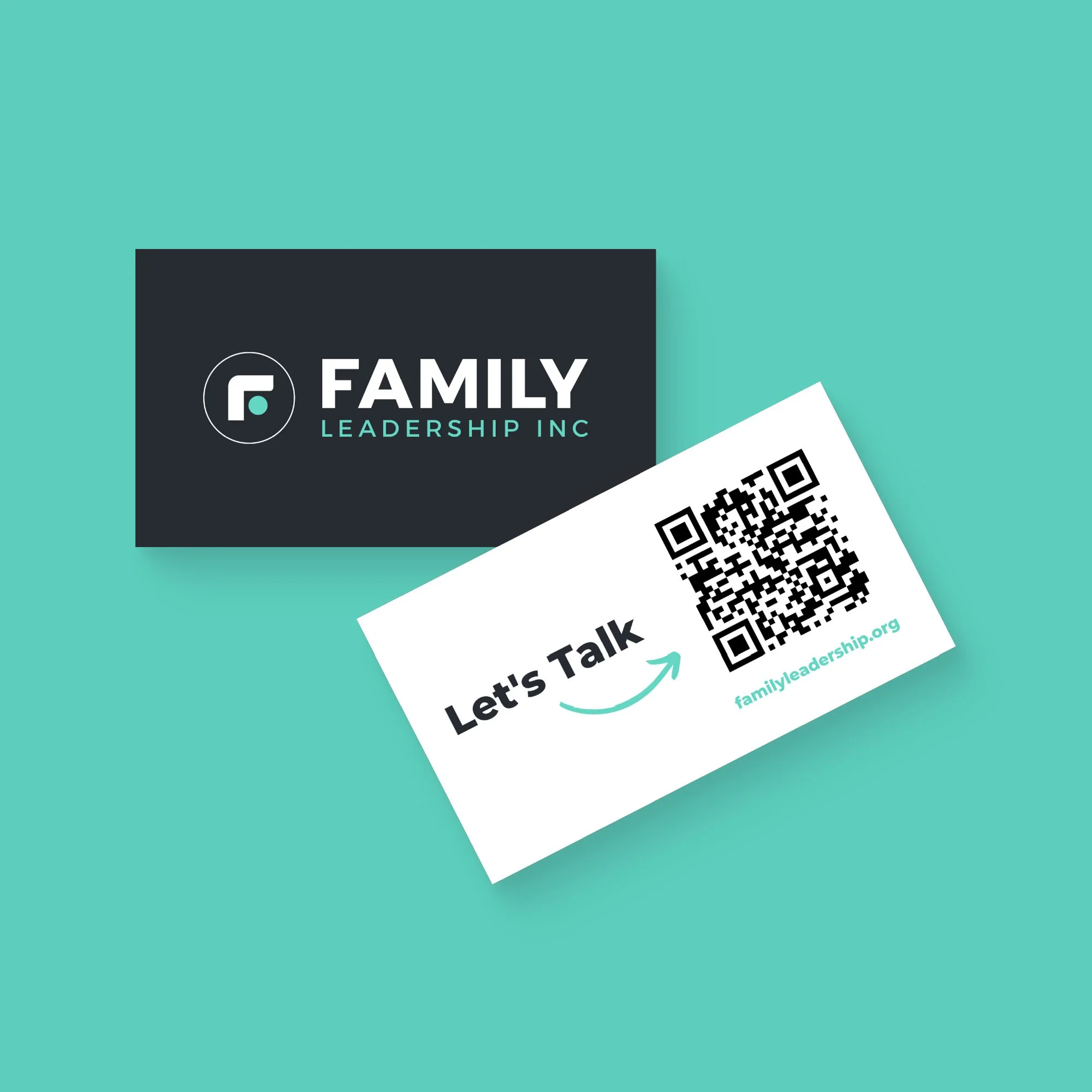 Family Leadership Inc. business card design showcasing the organization's professional visual identity.