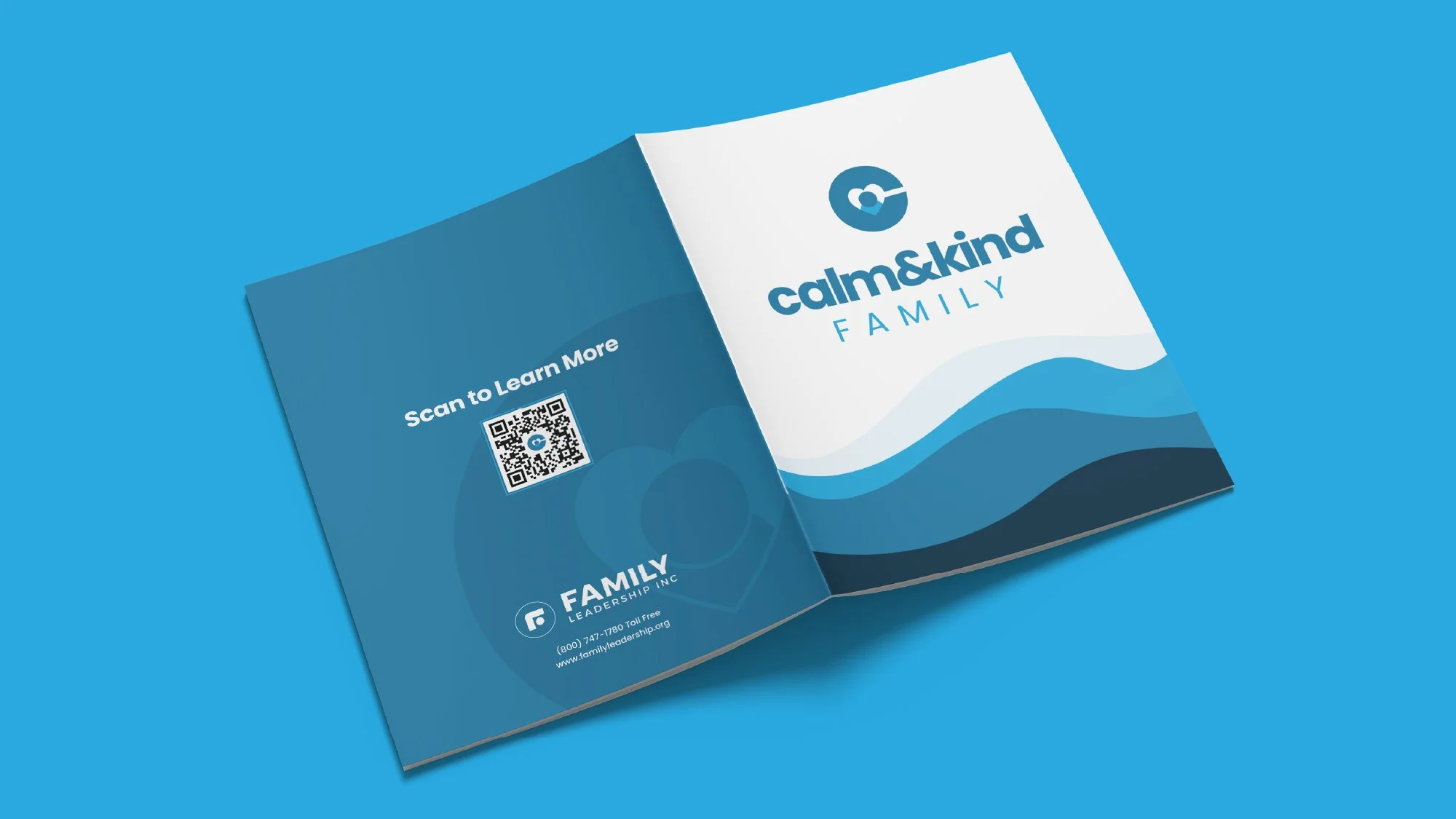 Calm & Kind Family informational brochure highlighting family engagement programs and social-emotional learning resources.
