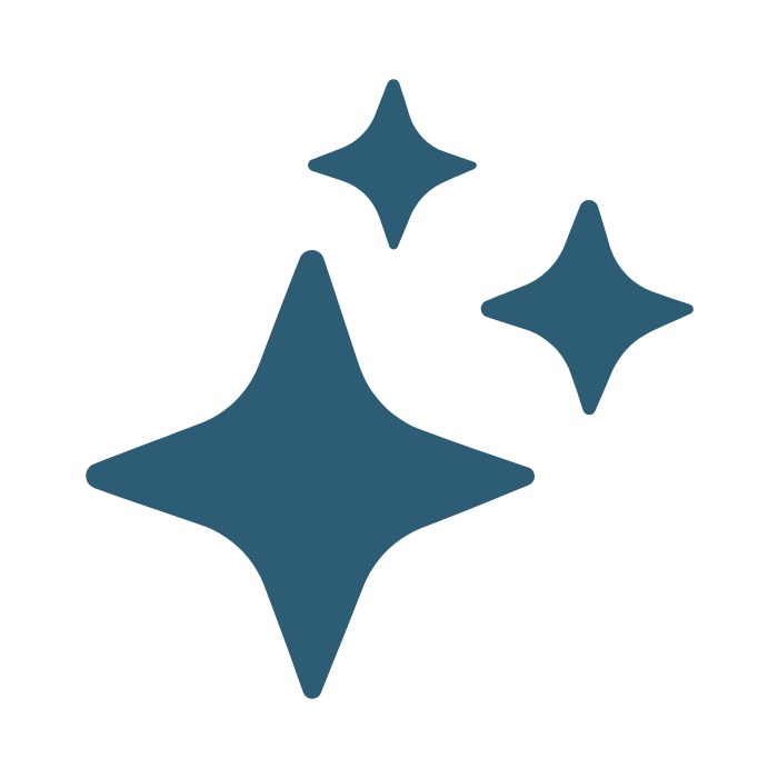 Three stylized twinkling stars in dark blue color.