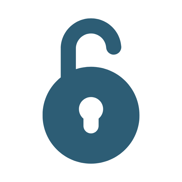 Icon of an unlocked padlock in dark blue
