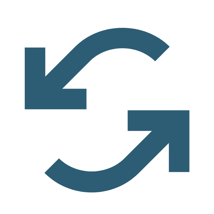 Two circular arrows forming a recycling symbol with arrowheads pointing clockwise, indicating rotation or refresh.