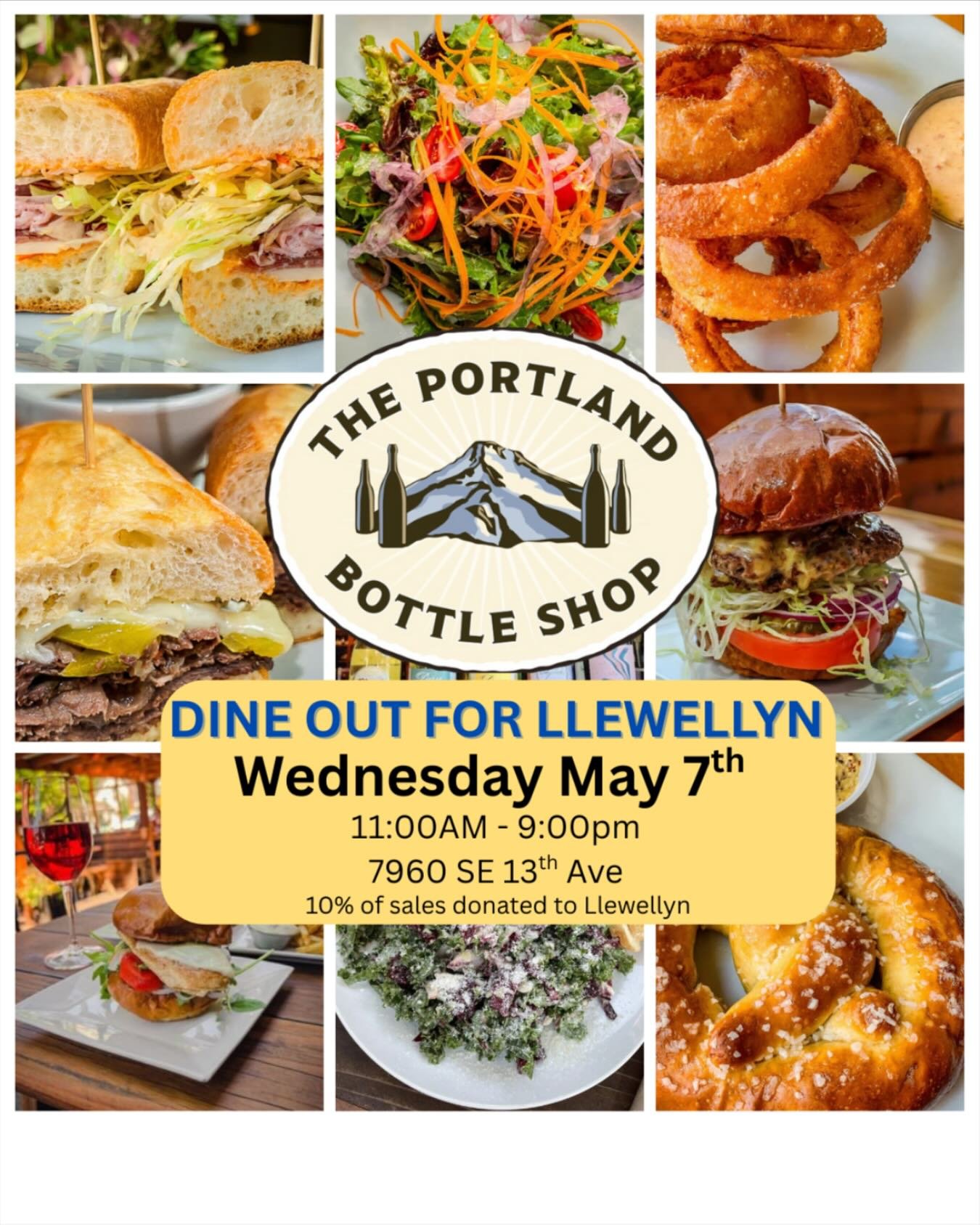 Support Llewellyn by Dining Out!
Join us today at The Portland Bottle Shop for a delicious way to give back. 
Bring your family, invite friends, and enjoy amazing food for a great cause!