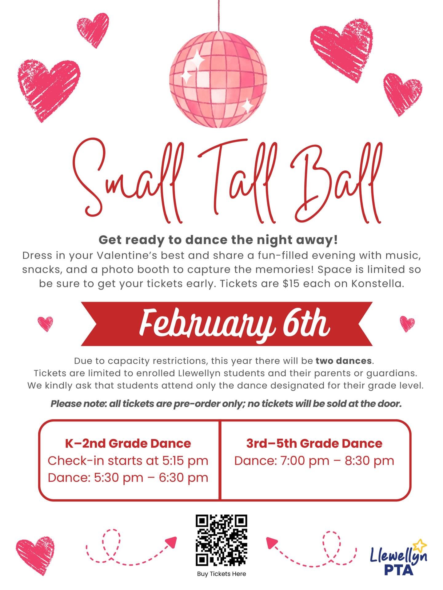 ✨ Small Tall Ball &ndash; Feb 6! ✨
Grab your dancing shoes and twirl the night away with your student! 🎶💃🕺
Dress up, snap a cute photo, and make memories that last forever. 💖

🎟 $15 &ndash; pre-order tickets on Konstella only!
