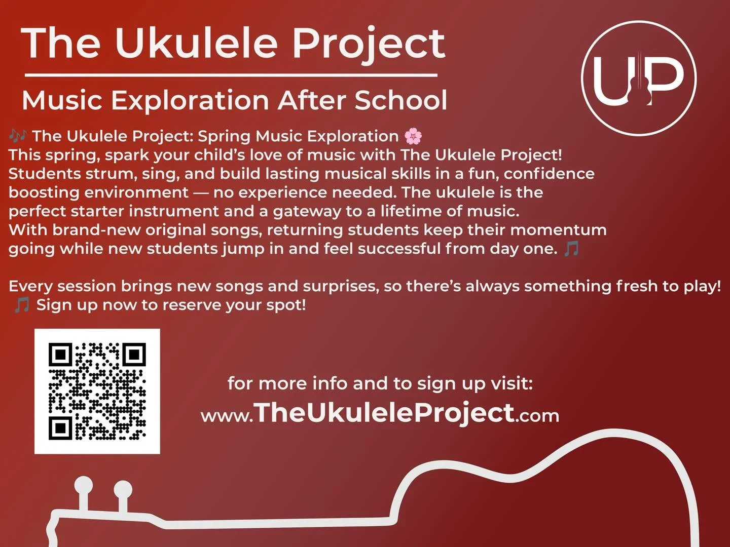 🎶 Ukulele class still has spots available!

Join us after school for some fun, music, and learning, don&rsquo;t miss out!

After school class sign ups can be 6crickets.com.