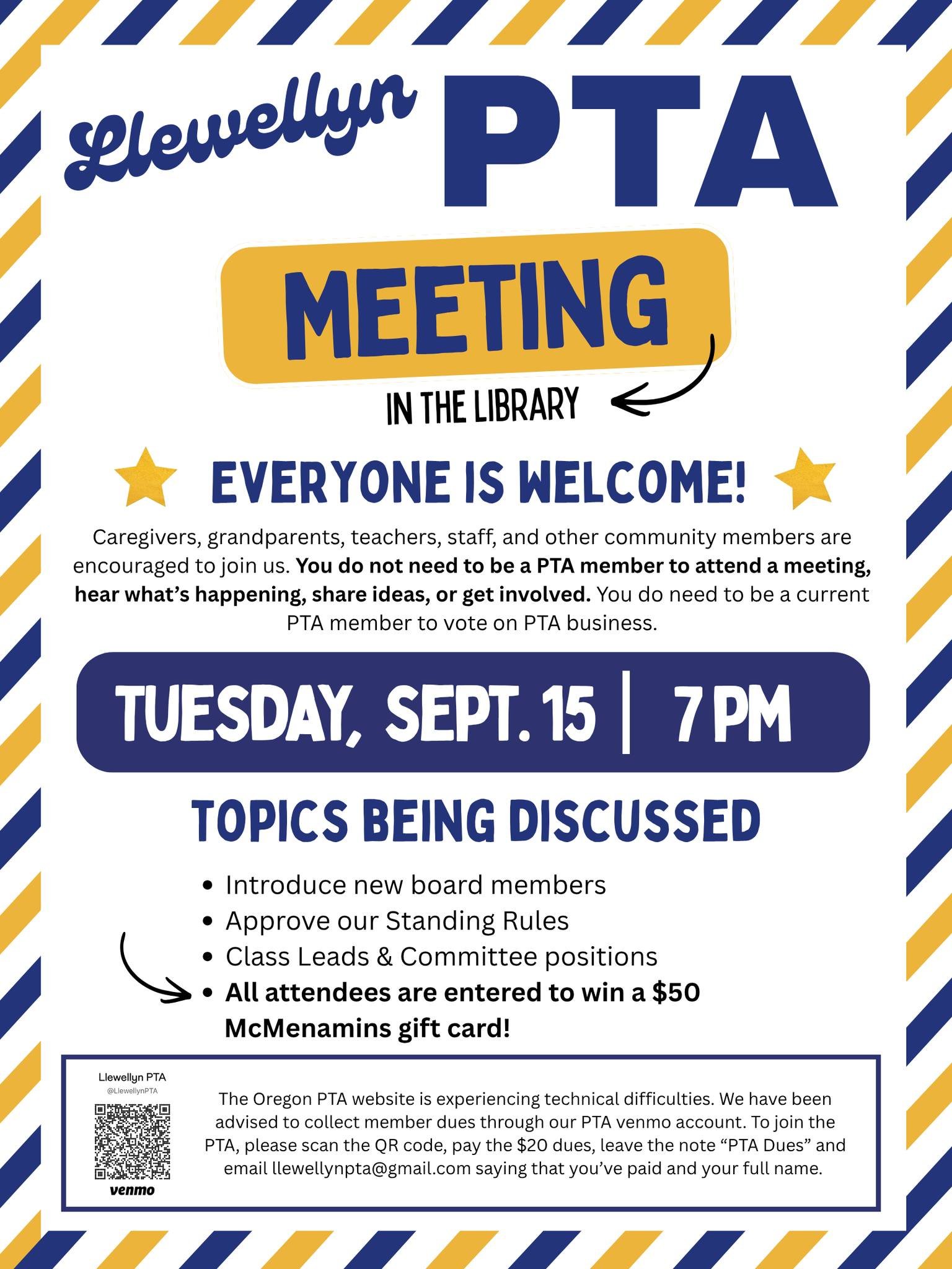 🌟 Save the date for the first PTA meeting of the year! Did you know that you don't need to be a member to attend a meeting, share ideas or get involved? 🌟 Everyone is welcome - we hope to see you there!
