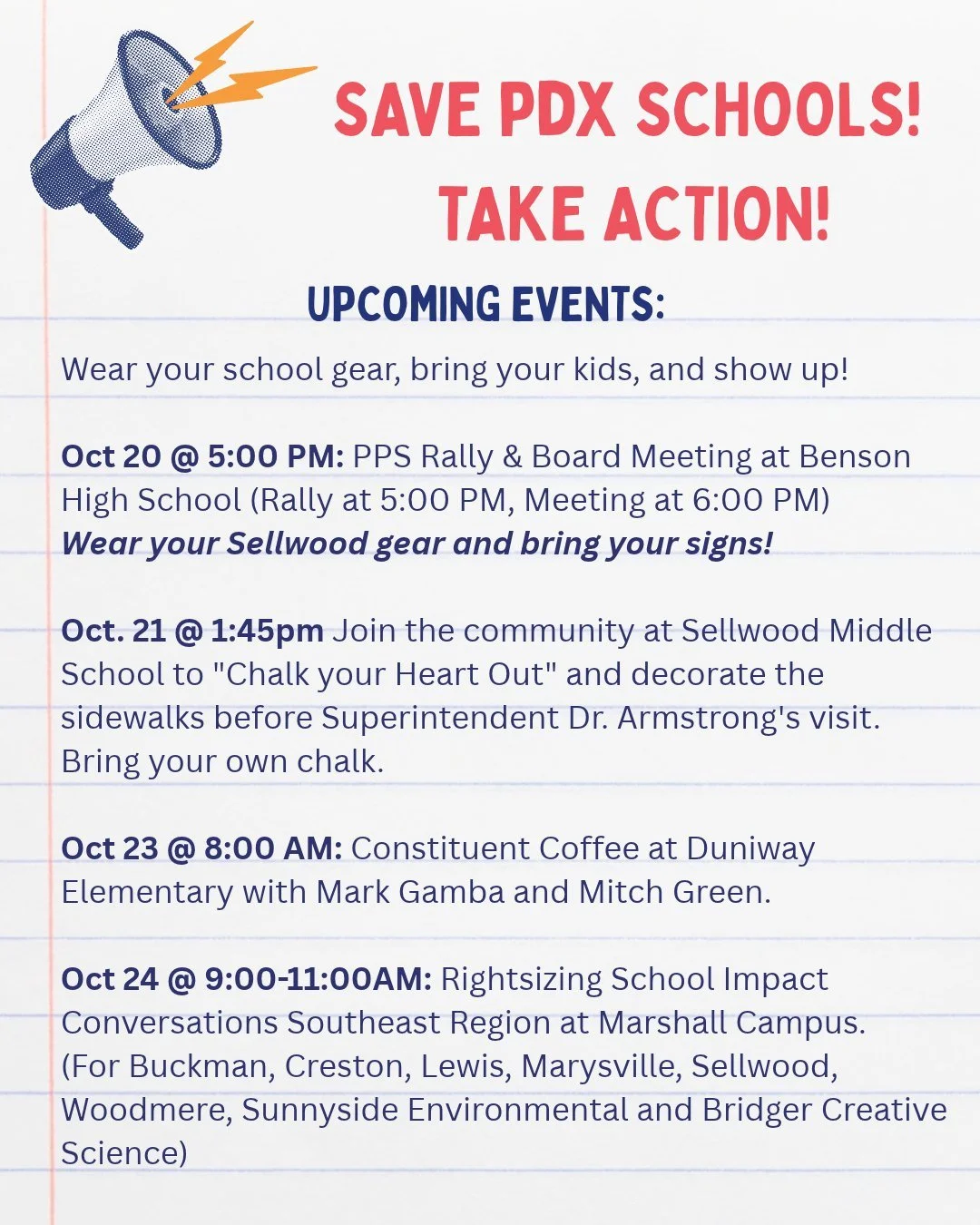 📣 Here's how you can get involved this week to help SAVE PDX SCHOOLS! 📣