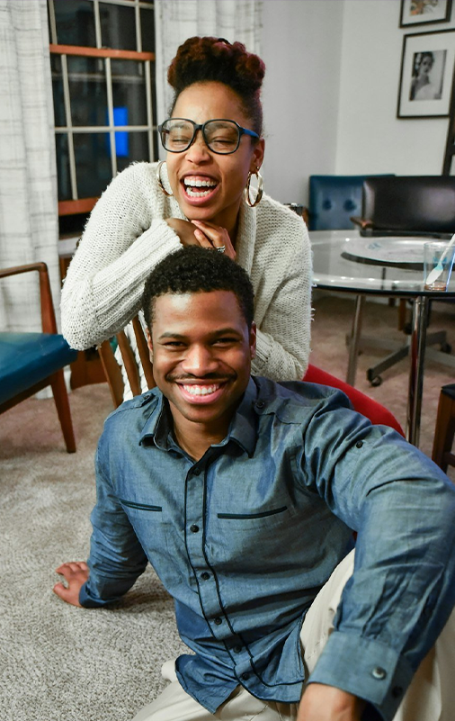 happy black couple who are in love