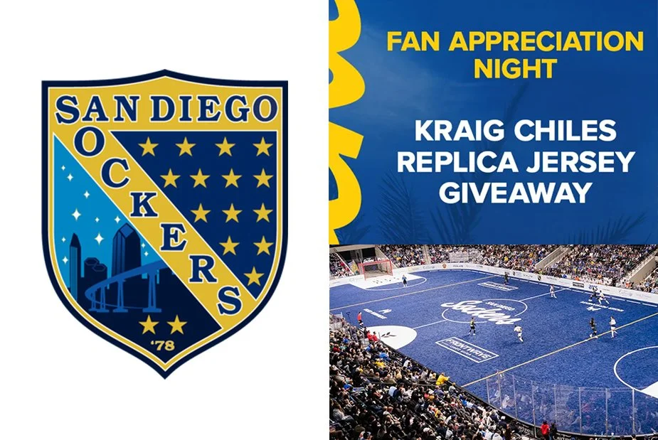 San Diego Sockers Fan Appreciation Night, featuring a replica Craig Chiles jersey giveaway event for Westwood Elementary School.