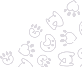 Multiple white outlines of puppies' heads, paws, and hearts on a black background.