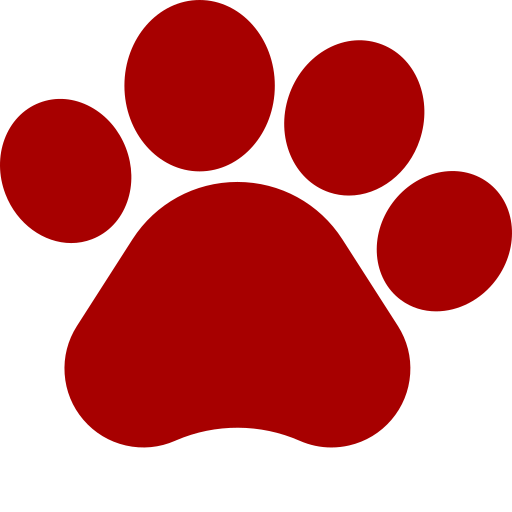Red paw print icon on a black background.