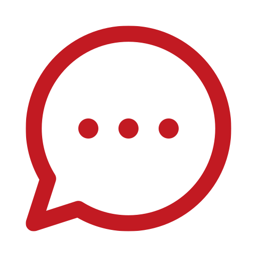 Red speech bubble icon with three dots inside.