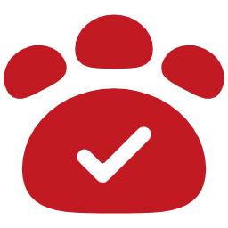 Red paw print with a white checkmark in the center