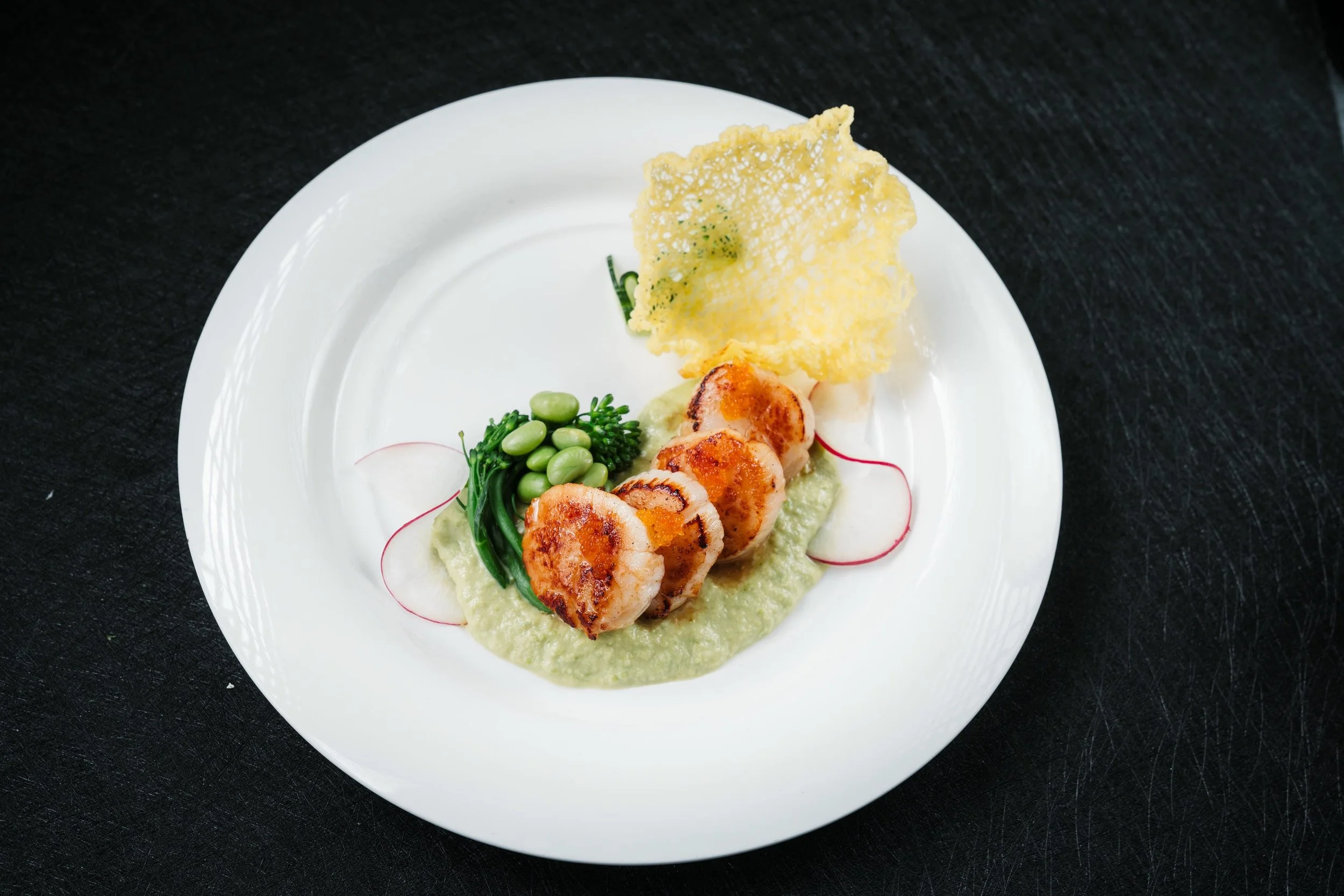 Pan Fried Scallops With Green Bean Butter Sauce [4 Pc] $48