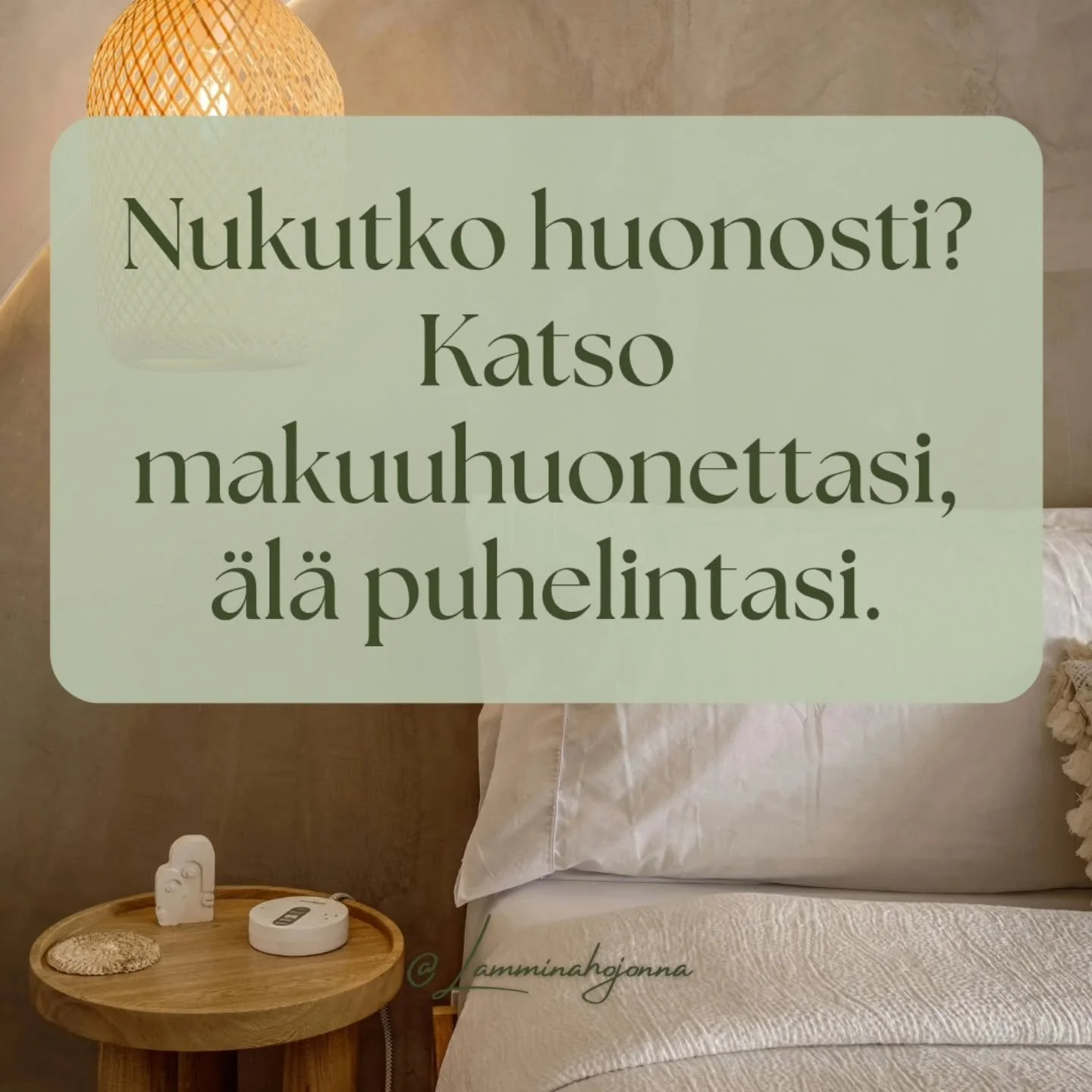 Nukutko huonosti ja iltarauhoittuminen on vaikeaa? 😴

Ymp&auml;rist&ouml; viestii meid&auml;n aivoille jatkuvasti aistien kautta ja makuuhuoneessa ymp&auml;rist&ouml; on erityisen t&auml;rke&auml; unen kannalta. 💚

Lue vinkit postauksesta makuuhuon