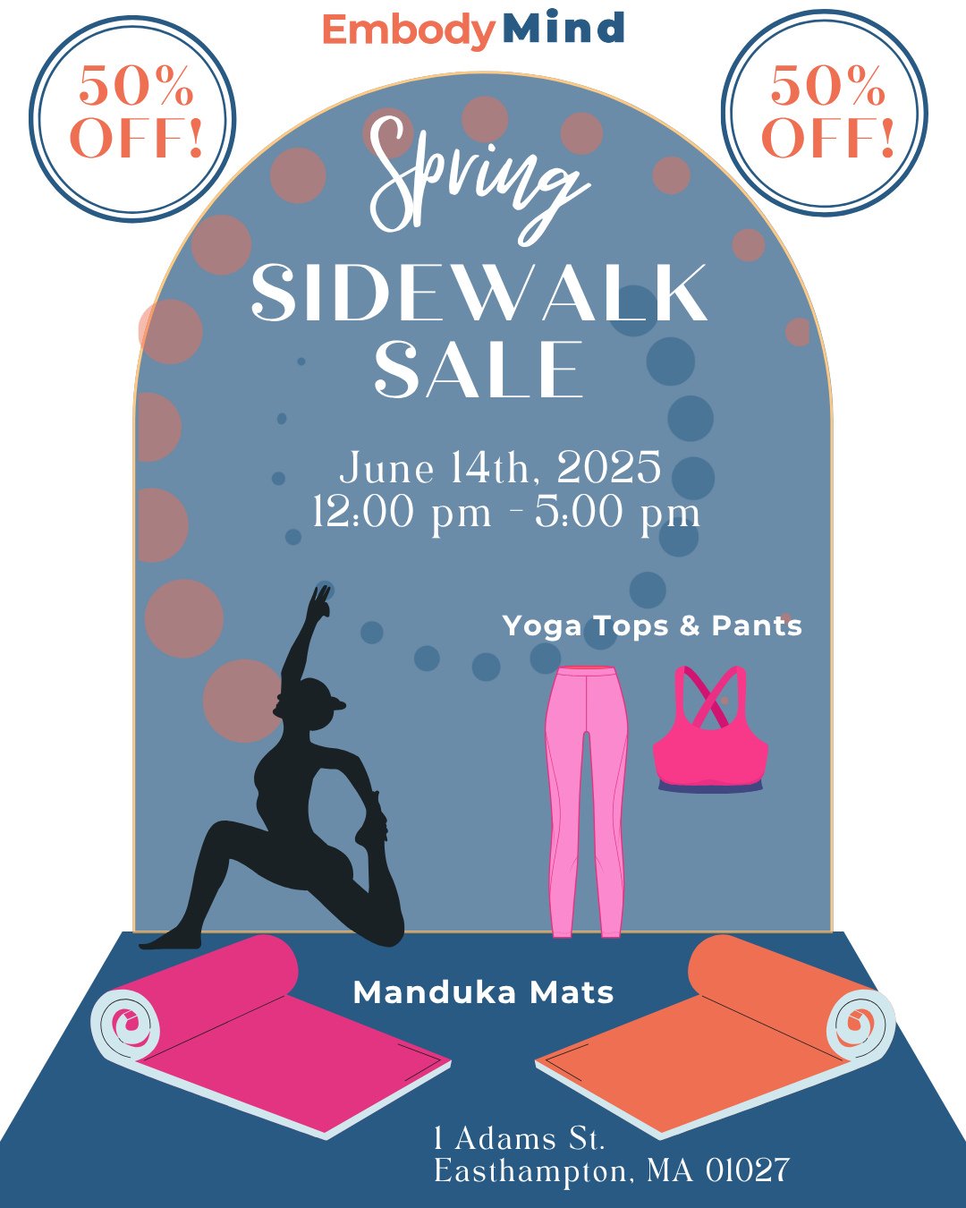 Join us on Saturday, June 14th for the Cultural Chaos Sidewalk Sale in Easthampton!⁠
⁠
We&rsquo;ll be set up outside with:⁠
🧘&zwj;♀️ Manduka Mats ⁠
👕 Yoga Tops &amp; Pants &ndash; 50% off⁠
✨ Local vibes, wellness gear, and movement community⁠
⁠
📍 