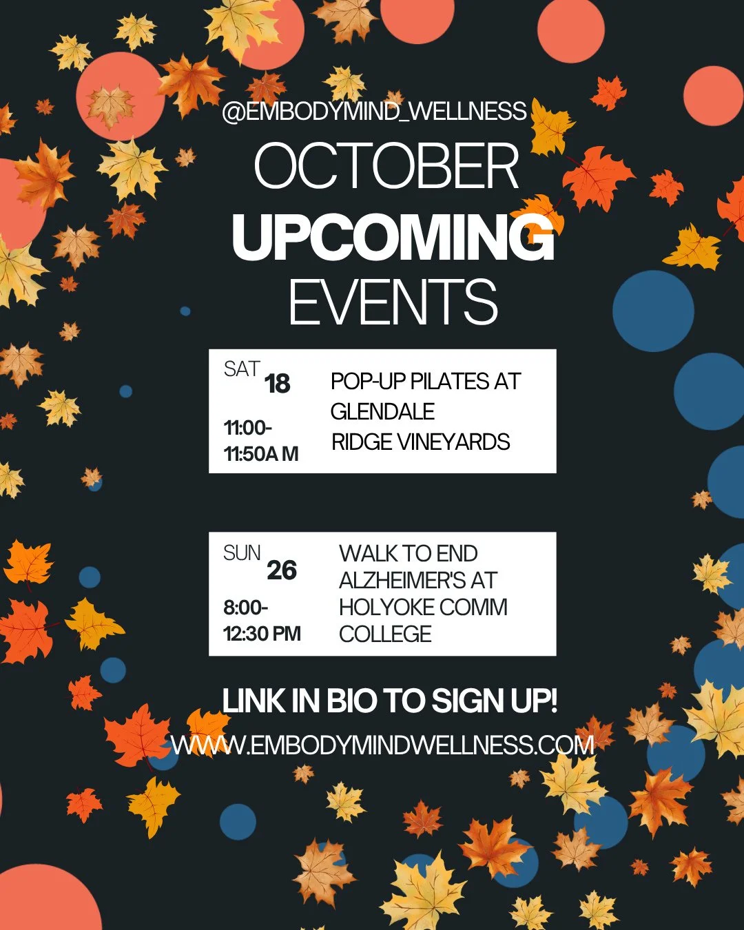 🍂 The crisp air, the turning leaves, and the golden light of fall invite us to slow down, connect, and embrace community. This season, we&rsquo;re bringing you two special opportunities to move with intention and gather with purpose.⁠

🧡 Saturday, 