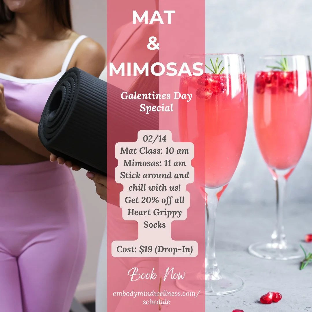 Mat, Mimosas, and your Main Squeeze! 🥂✨

Celebrate Galentine&rsquo;s Day with us on 02/14 at 10 AM! We&rsquo;re hosting a special Pilates Mat class led by the amazing Mallory Jimenez. After we crush our core, we&rsquo;re popping the bubbly for post-