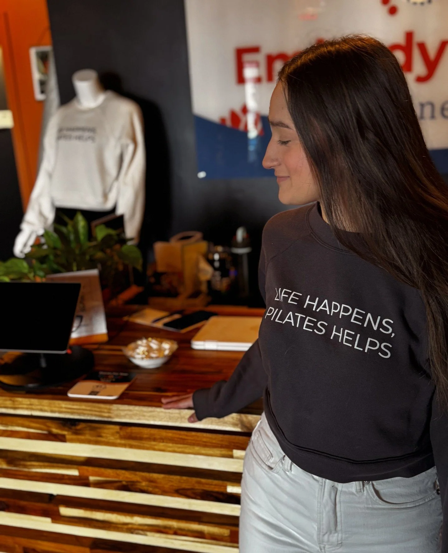 Life happens. Pilates helps.⁠
⁠
Our cropped sweatshirt is soft, relaxed, and made for studio days (and everything after).⁠
⁠
Available in-studio &mdash; grab yours before class.
