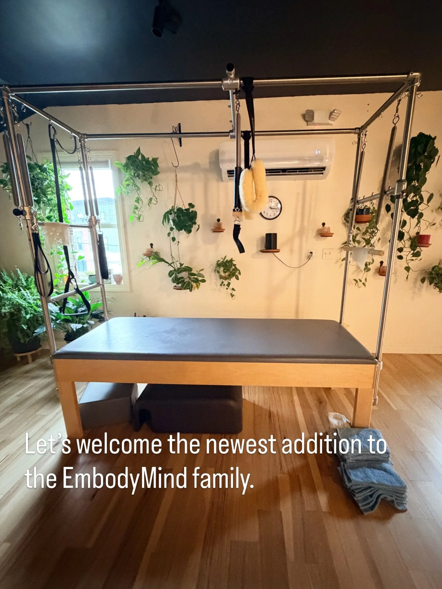 Huge welcome to our brand new @balancedbody trapeze table! We're stoked to have this amazing piece of equipment join the EmbodyMind family. Take your Pilates journey to new heights with a private class. DM us for more info!