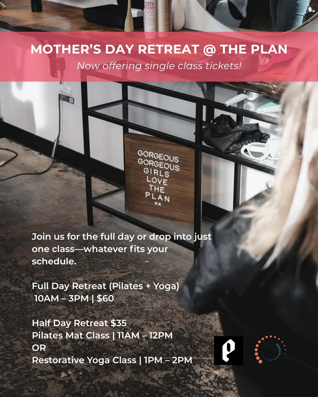 Mother&rsquo;s Day plans, but make it flexible 👀⁠
⁠
We&rsquo;re still doing the full retreat moment with @the.plan.holyoke&mdash;but now you can join us in whatever way works for you.⁠
⁠
Options:⁠
✨ Full Day Retreat (Pilates + Yoga): $60⁠
✨ Half Day