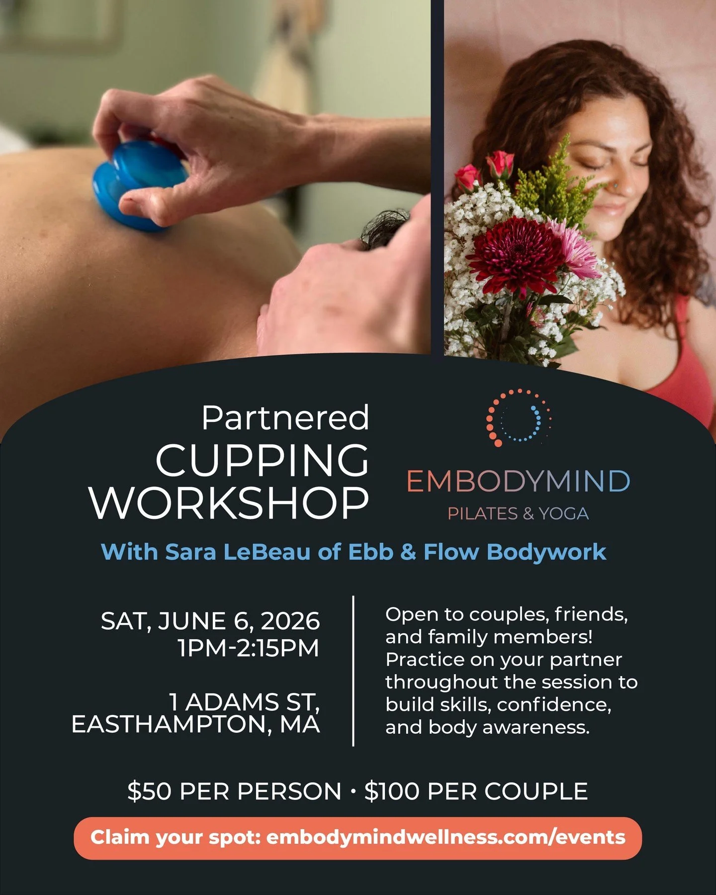 Join Sara LeBeau from Ebb &amp; Flow Bodywork for a hands-on Partnered Cupping Workshop.⁠
⁠
You&rsquo;ll learn simple cupping techniques to help relieve muscle tension, increase blood flow, reduce stress, and help your body feel a little better overa