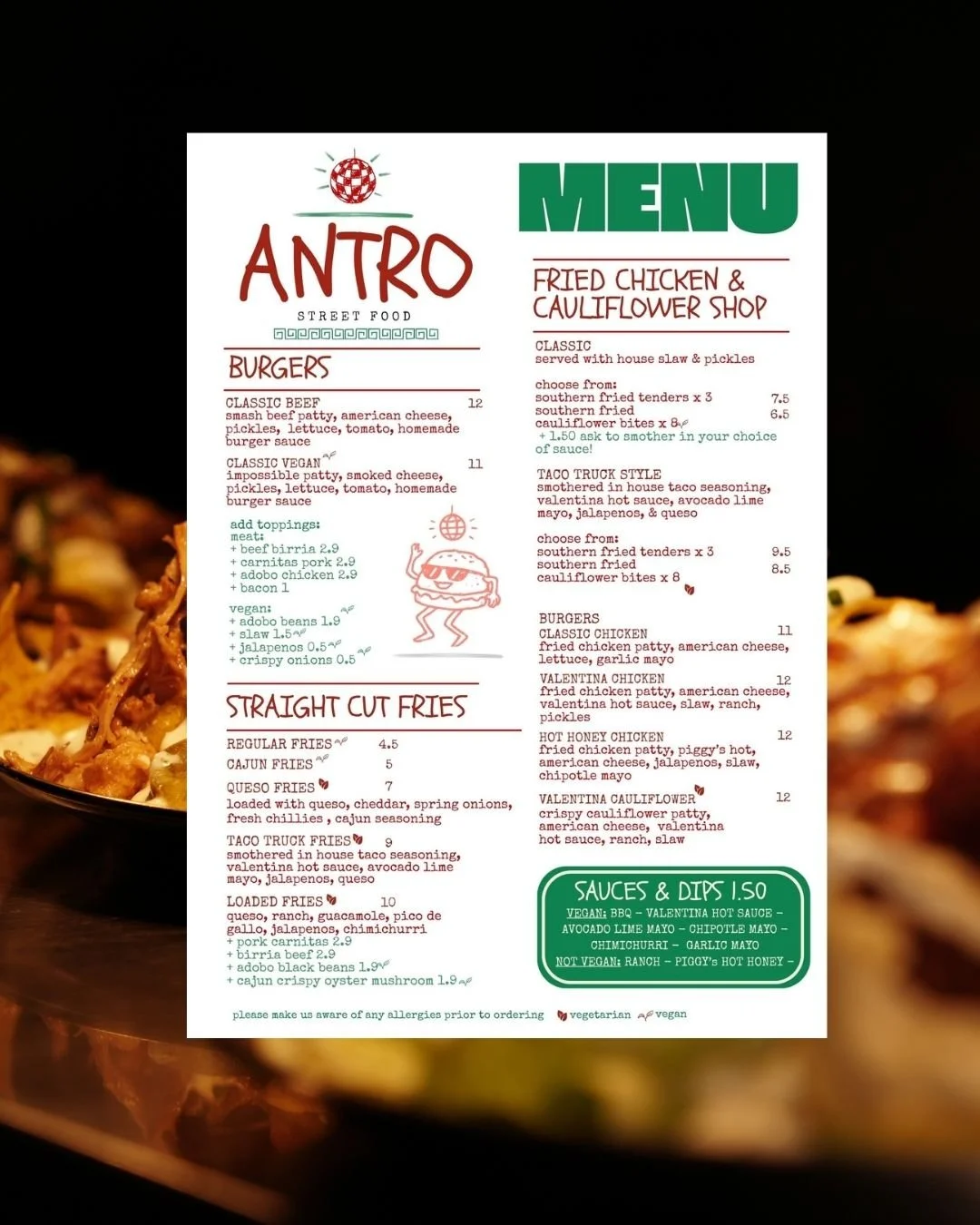 Phillies of Shawlands x Antro Food Menu