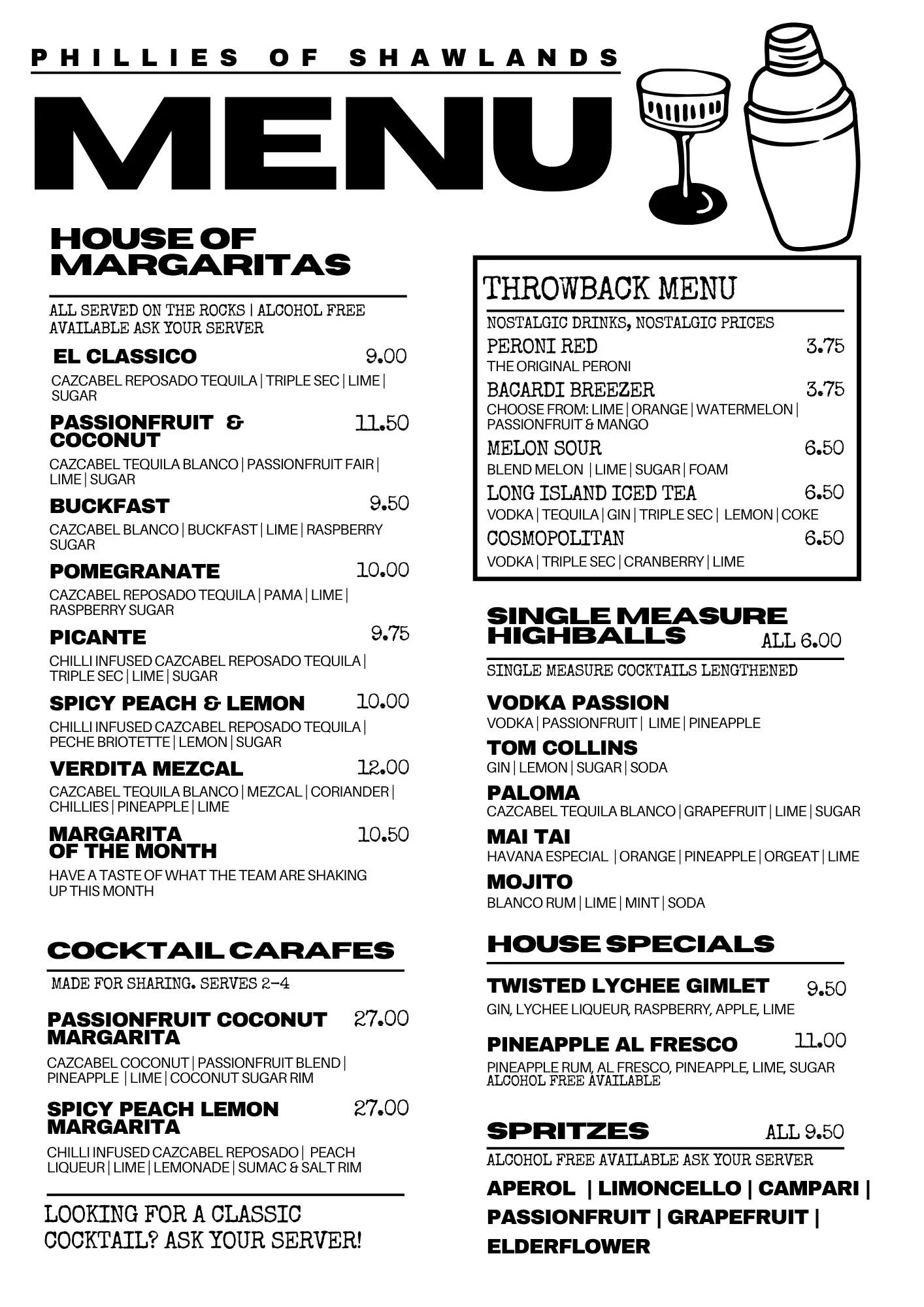 Phillies of Shawlands Drinks Menu