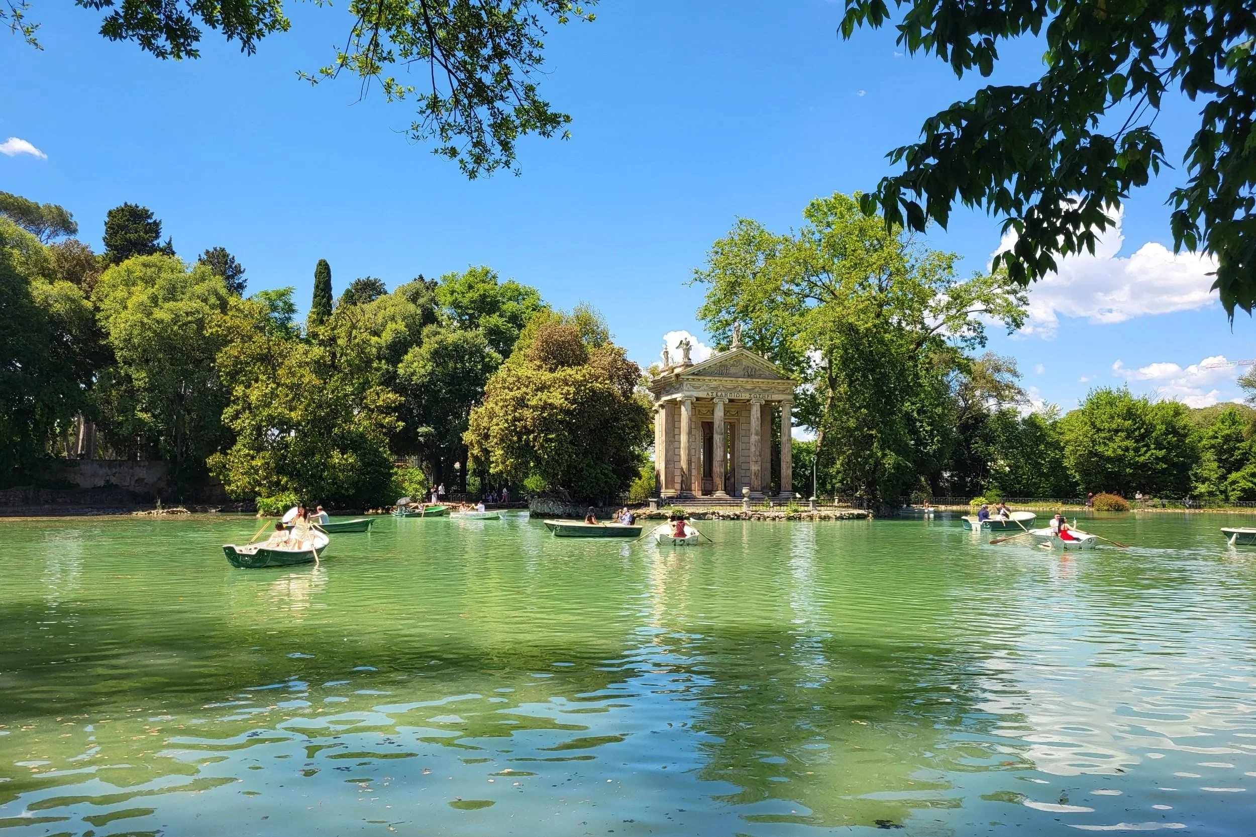 Pond in Villa Borghese with in the middle the Temple of Aesculapius