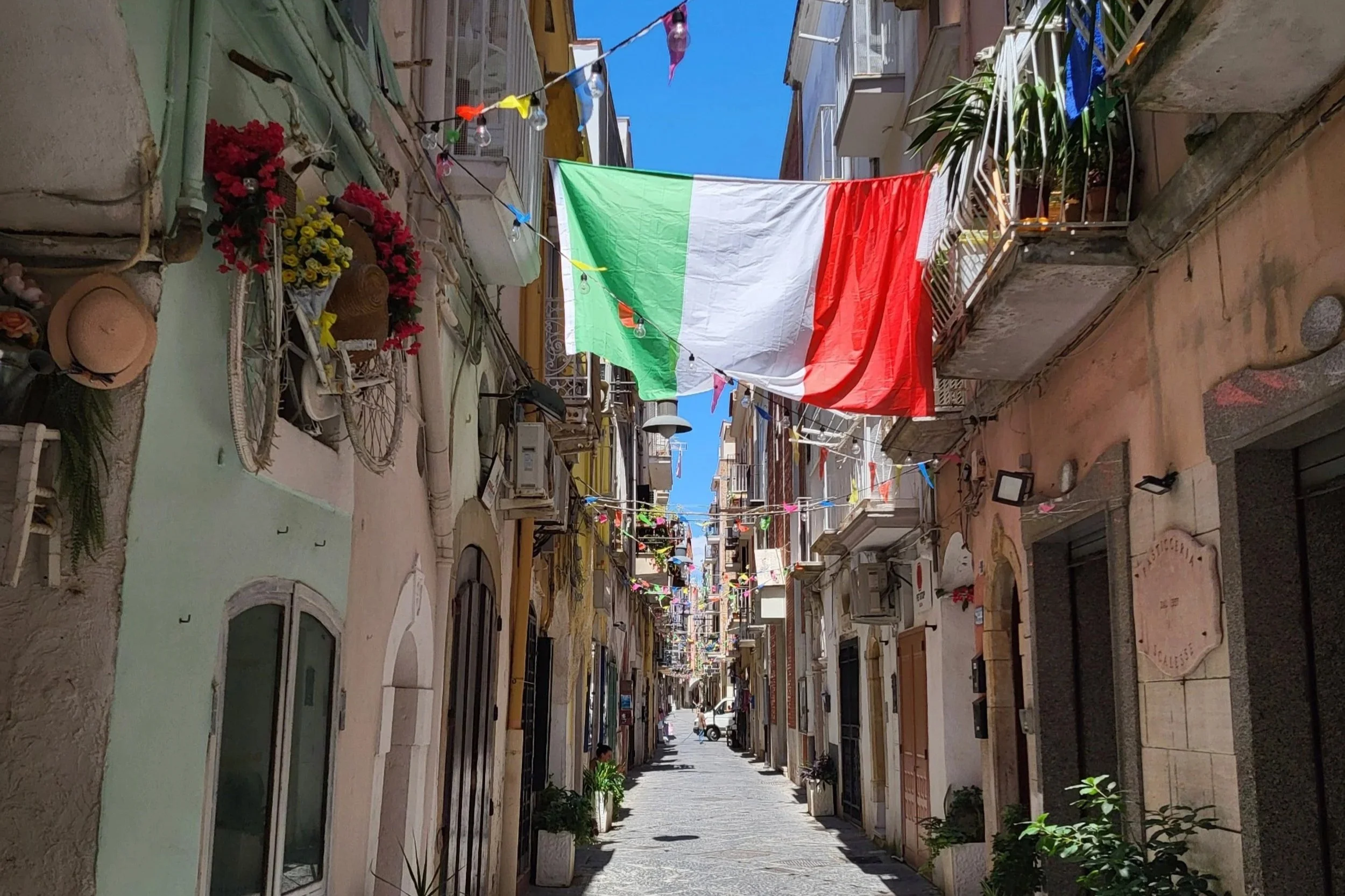Street with Italian flag in Gaeta