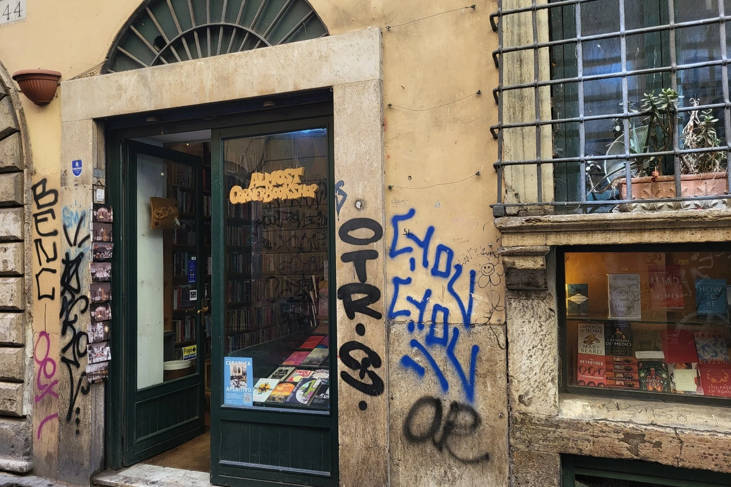 Outside view of Almost Corner Bookshop in Rome.